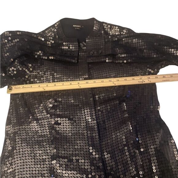 DKNY Sequin Long Sleeve Sheer Silk Blend Blouse Blue Size S - Picture 10 of 10